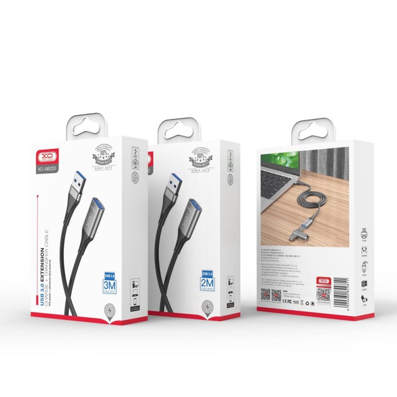 Кабел USB XO NB220, Удължител към женско USB 3.0, 2м в кутия, Черен