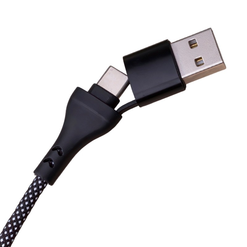 Кабел USB + Type C Maxlife ALLin1 Lightning + 2x USB-C 1,0 m 66W, Черен