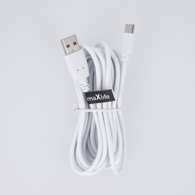 Кабел USB Maxlife 3м в кутия 2A, Type C, Бял