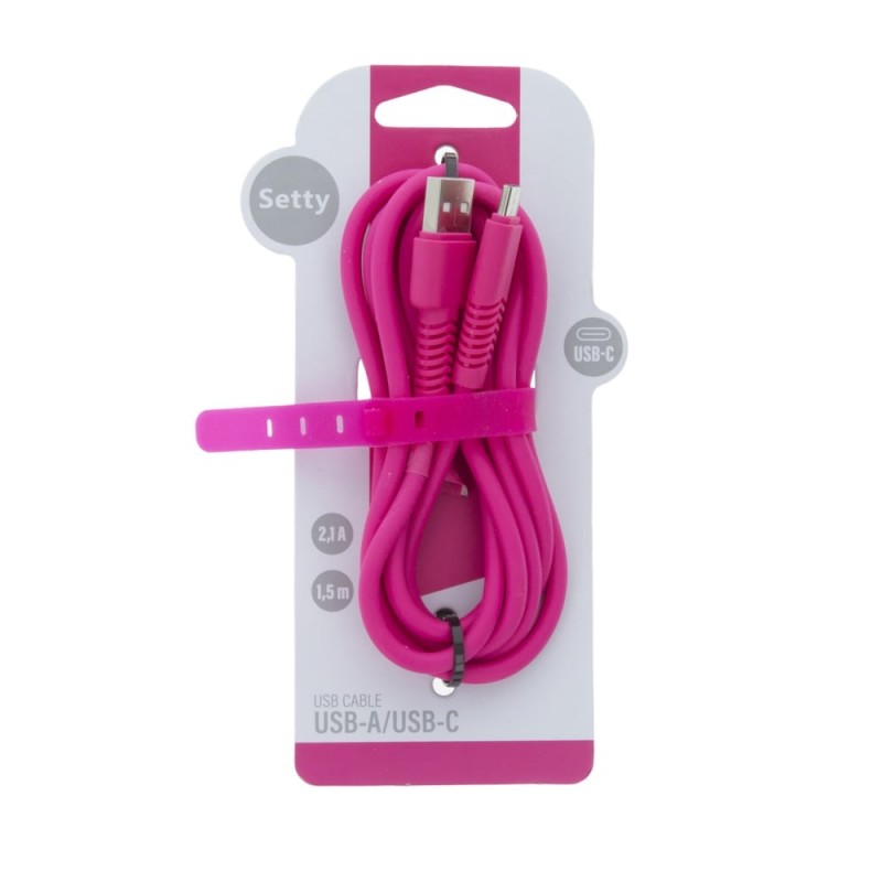 Кабел USB Setty Barbie Style 1.5м, 2.1A, USB-Type C, с подсилени конектори, Цикламен