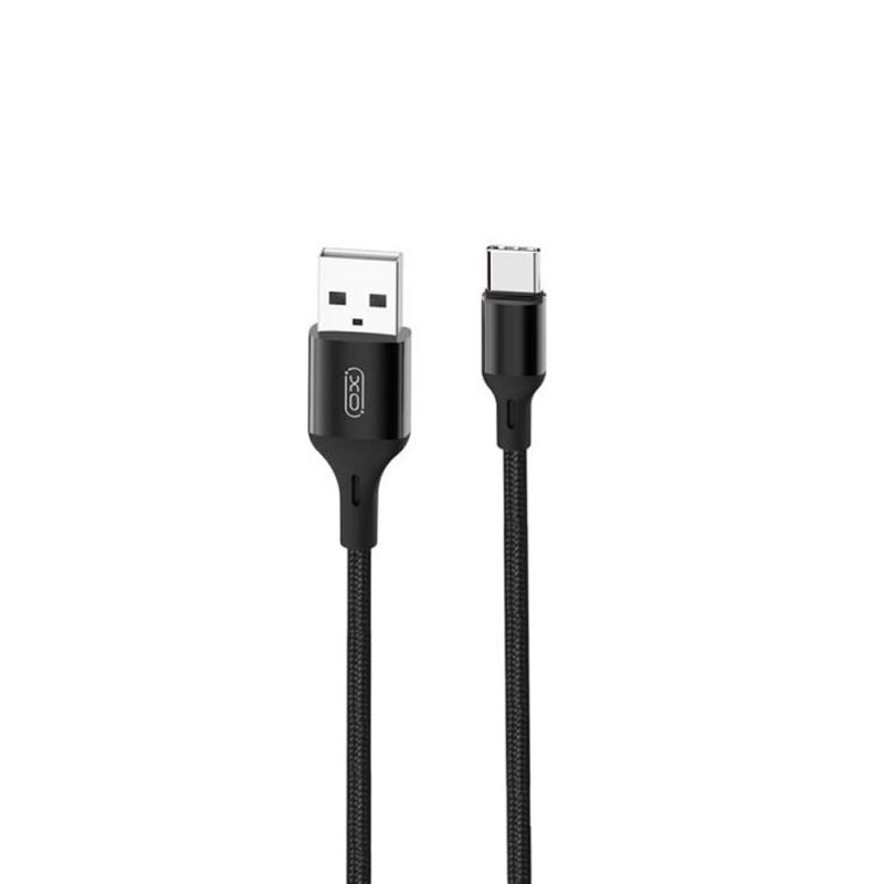 Кабел USB XO NB143 2.4A 2м плетен в кутия, Type C, Черен