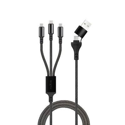 Кабел USB-A + USB-C - Lightning + 2x USB-C, Maxlife ALLin1, 1м 66W, Черен
