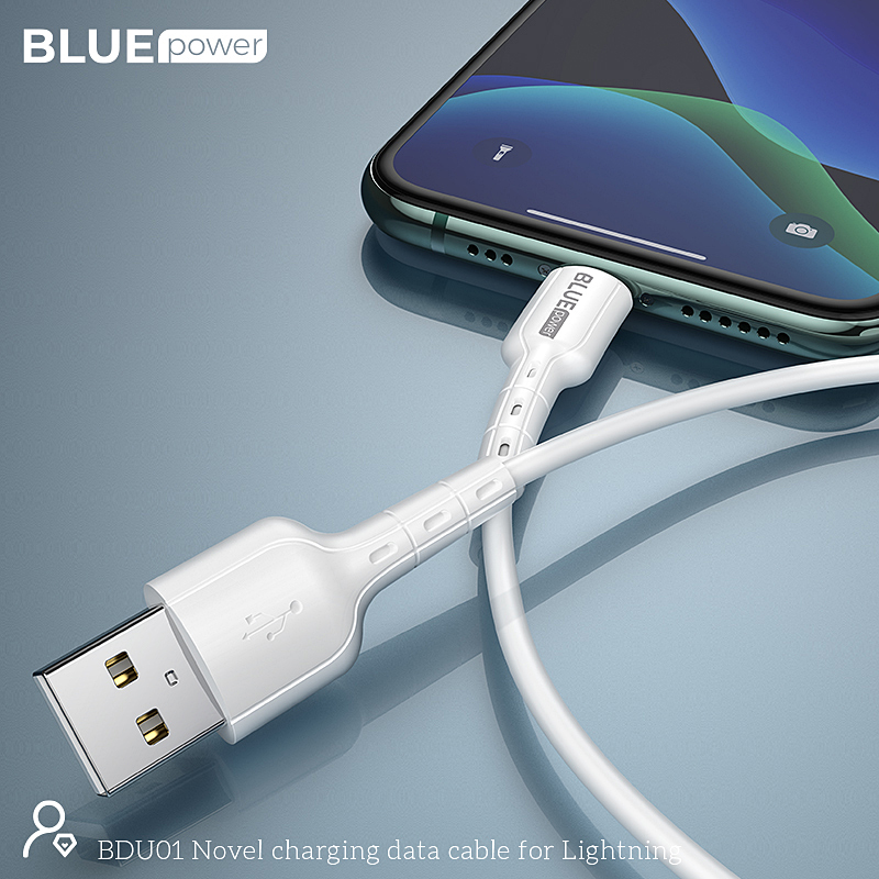 Кабел USB BLUE Power BLDU01 Novel 1м в кутия 2.4A, Lightning, Бял