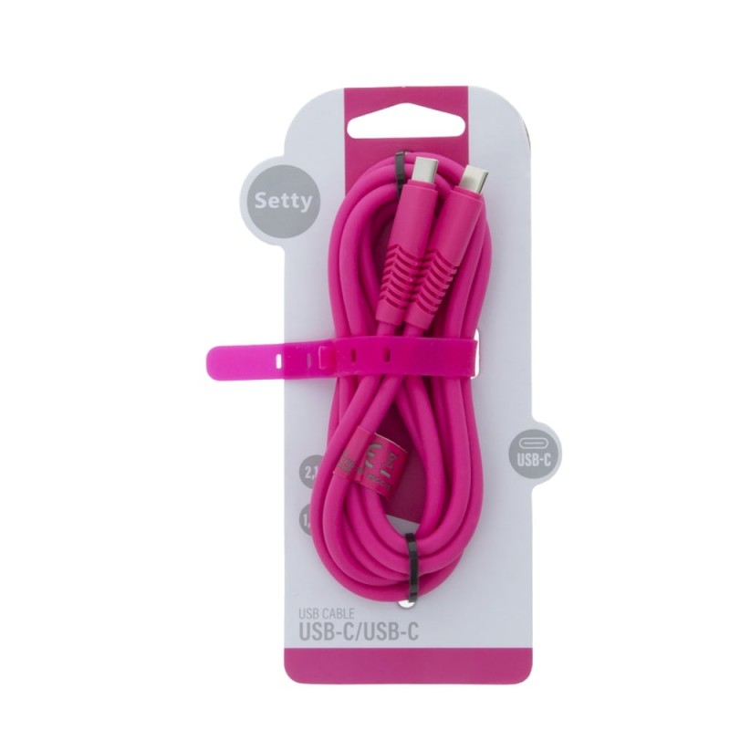 Кабел USB Setty Barbie Style 1.5м, 2.1A, Type C-Type C, с подсилени конектори, Цикламен