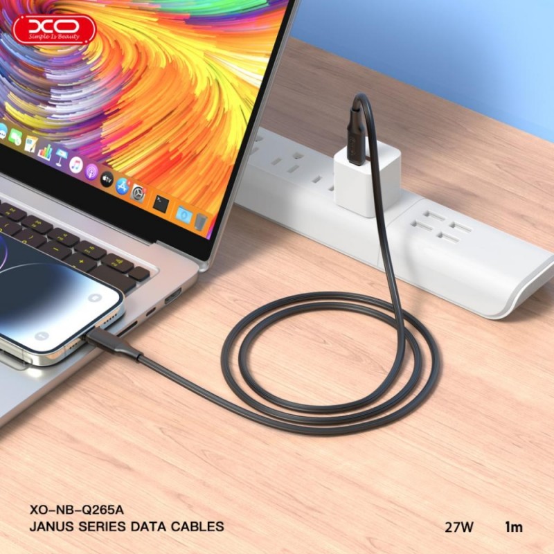 Кабел USB-C - USB-C, XO NB-Q265B 1м в кутия 60W, Черен