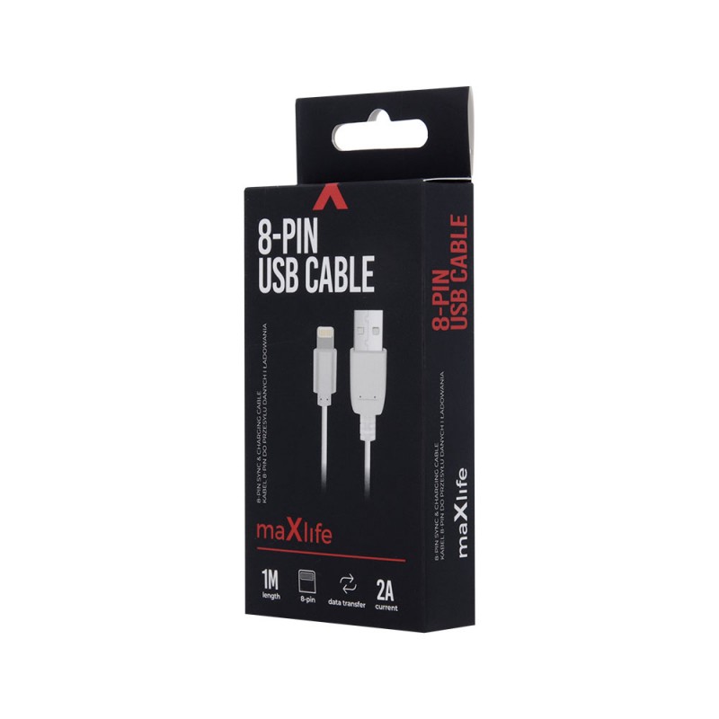 Кабел USB Maxlife 1м в кутия 2A, Lightning за iPhone, Бял