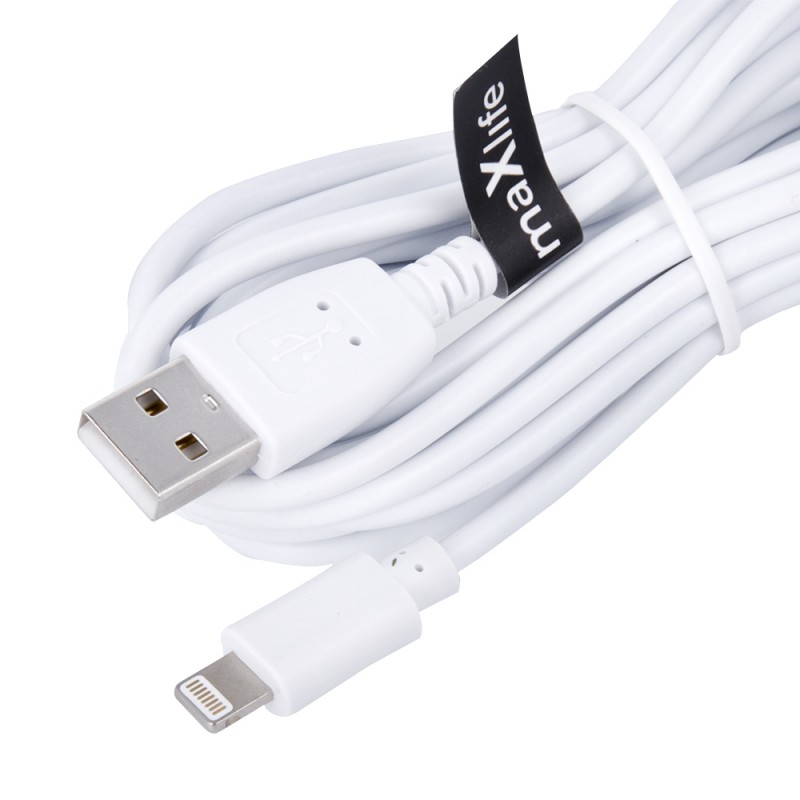 Кабел USB Maxlife 3м в кутия 2A, Lightning за iPhone, Бял