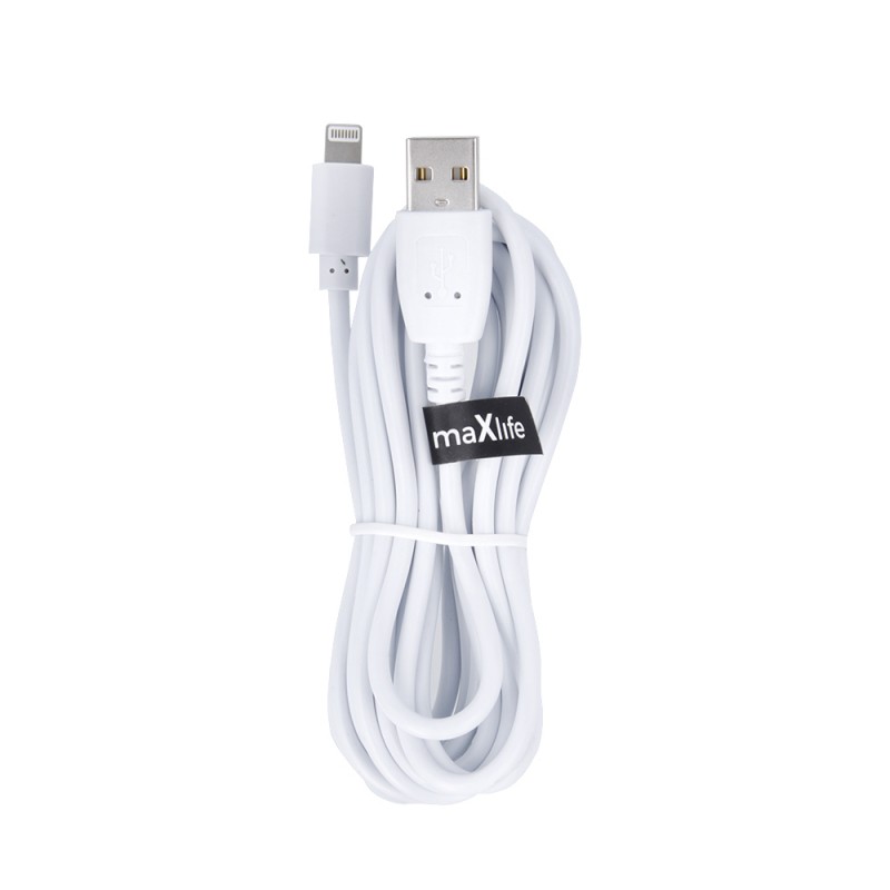 Кабел USB Maxlife 3м в кутия 2A, Lightning за iPhone, Бял