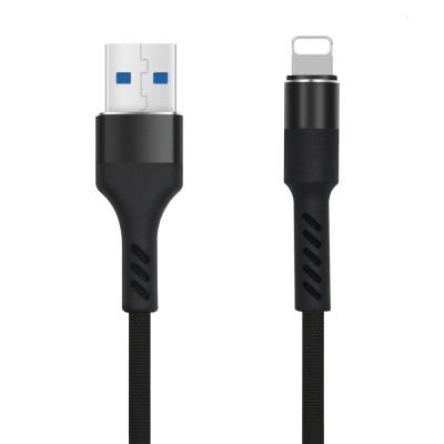 Кабел USB - Lightning, Maxlife MXUC-01 1м в кутия 2A плетен с подсилени конектори, за iPhone, Черен