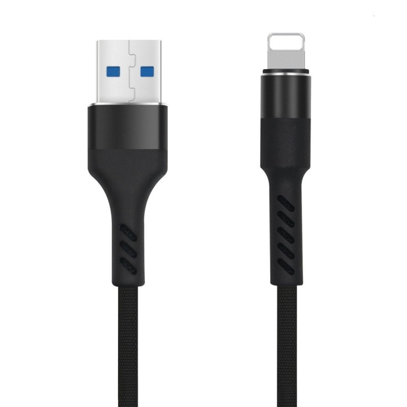Кабел USB Maxlife MXUC-01 1м в кутия 2A плетен с подсилени конектори, Lightning за iPhone, Черен