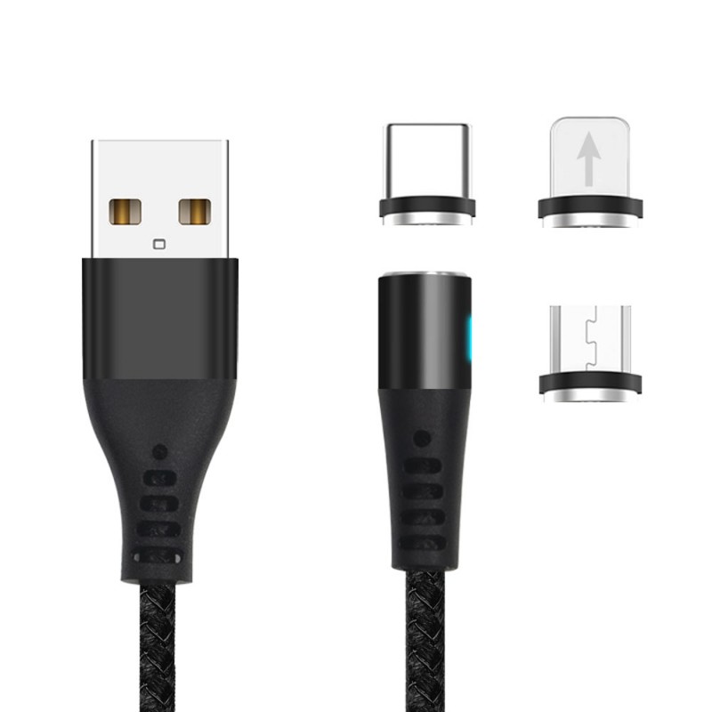 Кабел USB Maxlife MXUC-02 1м магнитен с 3 различни накрайника, 2A, Черен