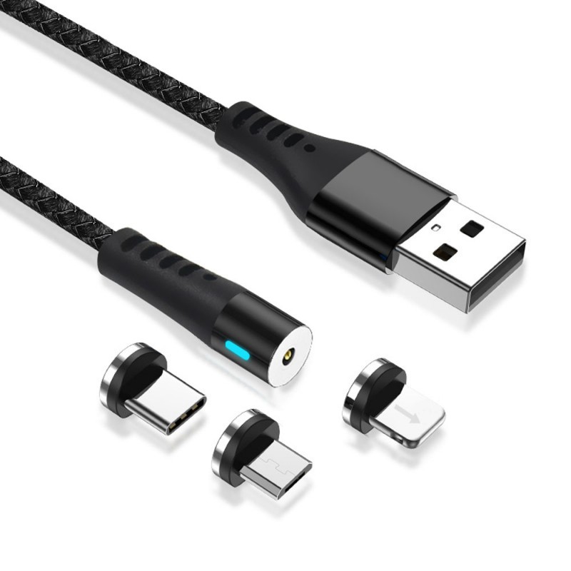 Кабел USB Maxlife MXUC-02 1м магнитен с 3 различни накрайника, 2A, Черен