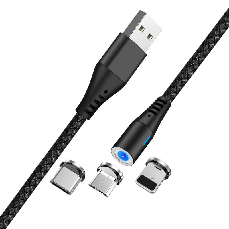 Кабел USB Maxlife MXUC-02 1м магнитен с 3 различни накрайника, 2A, Черен