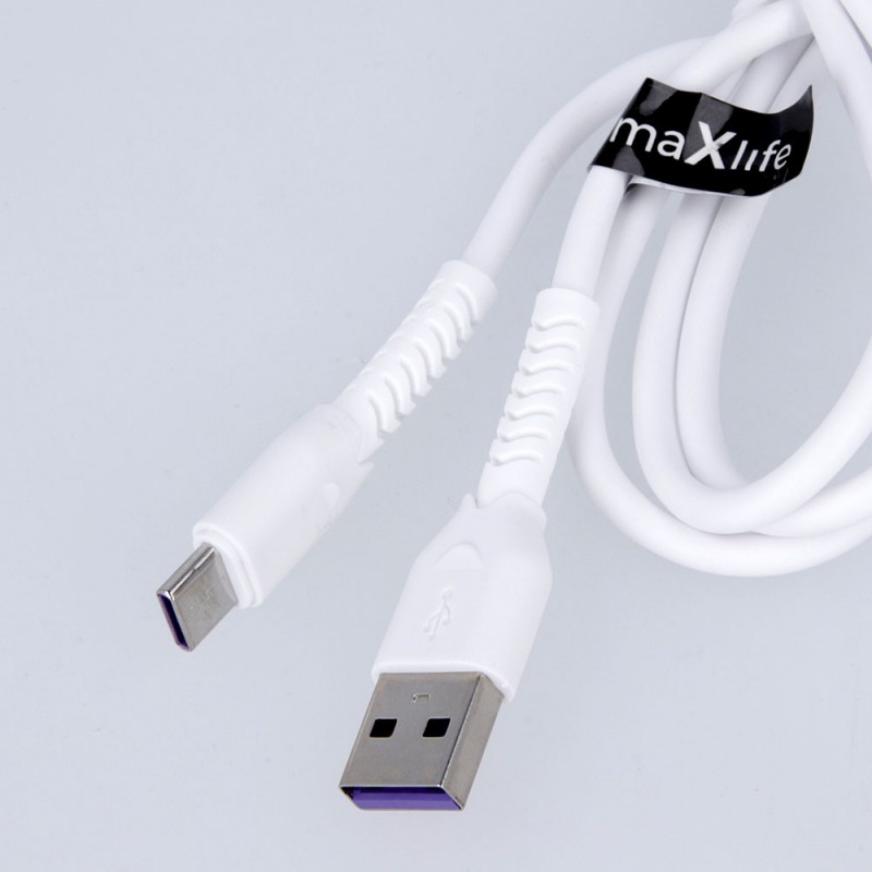 Кабел USB Maxlife MXUC-04 1м в кутия 3A с подсилени конектори, Lightning за iPhone, Бял