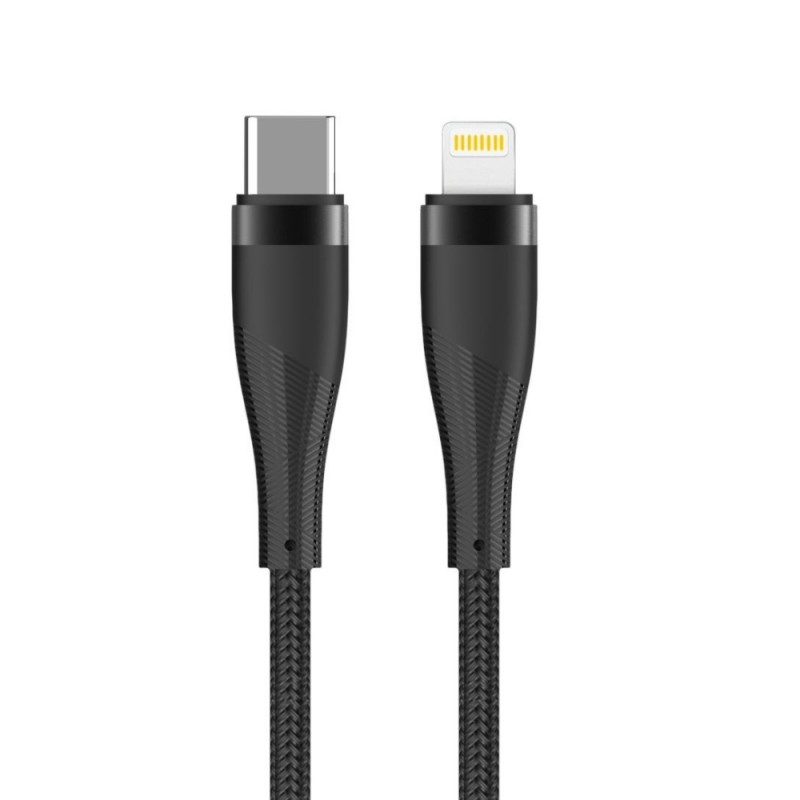 Кабел USB Type C-Lightning Maxlife MXUC-08 с найлонова оплетка, 27W 1м, в кутия , Черен