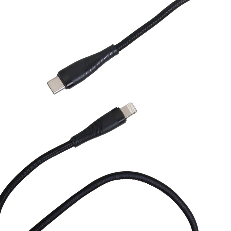 Кабел USB Type C-Lightning Maxlife MXUC-08 с найлонова оплетка, 27W 1м, в кутия , Черен