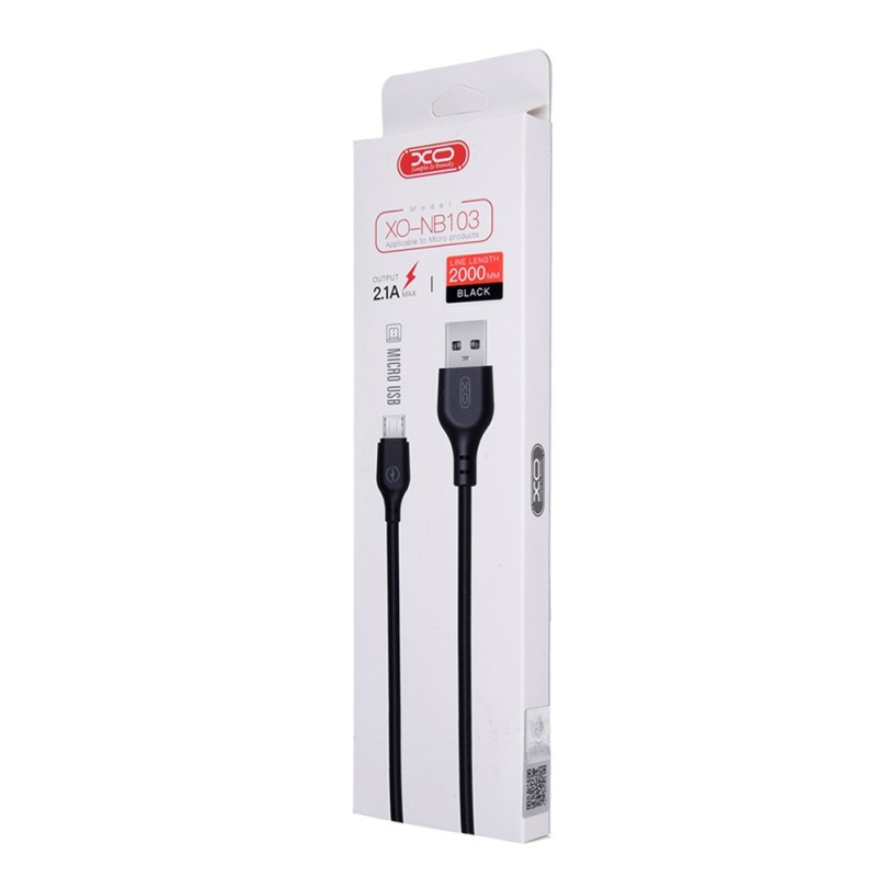 Кабел USB XO NB103 USB - microUSB 2м 2,1A, в кутия, Черен