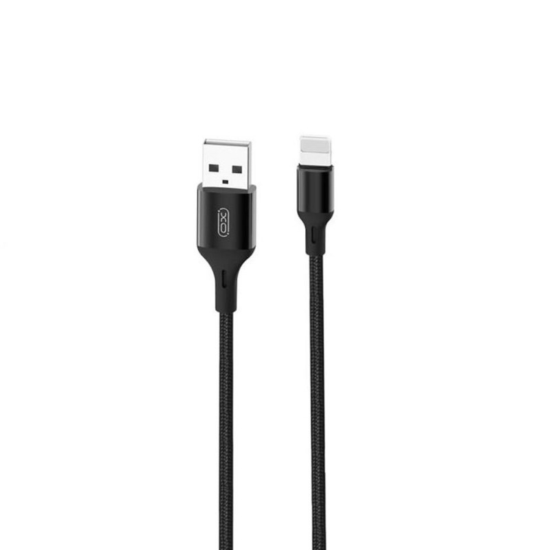 Кабел USB XO NB143 2.4A 2м плетен в кутия, Lightning, Черен