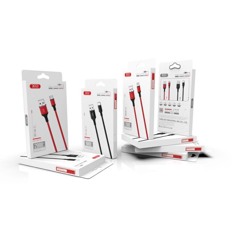 Кабел USB XO NB143 2.4A 2м плетен в кутия, Lightning, Черен