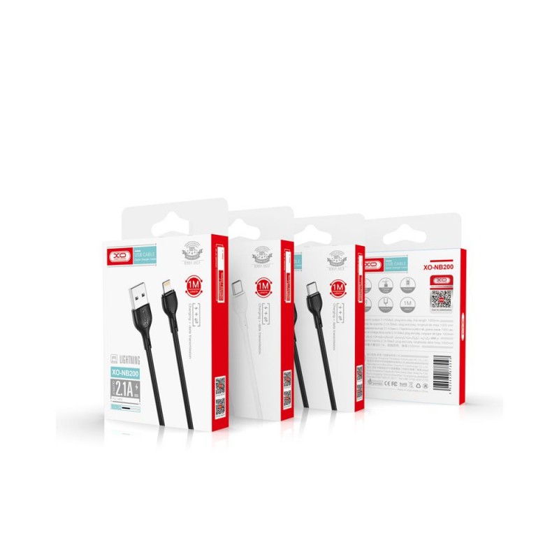 Кабел USB XO NB200 2.1A 1м в кутия, Type C, Черен