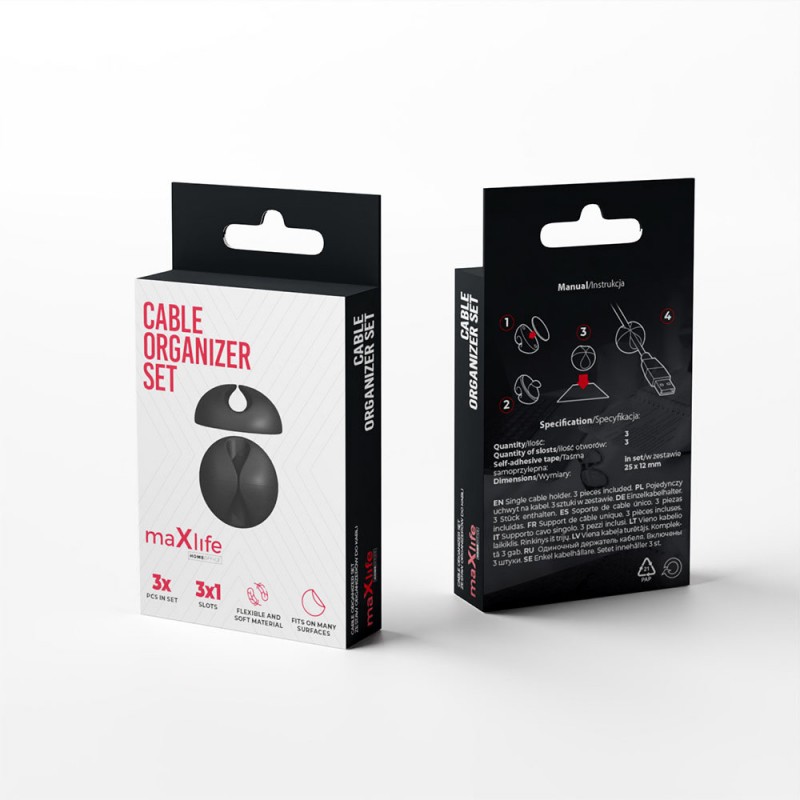 Кабелен органайзър Maxlife Home Office 3x1, 3 части, Черен
