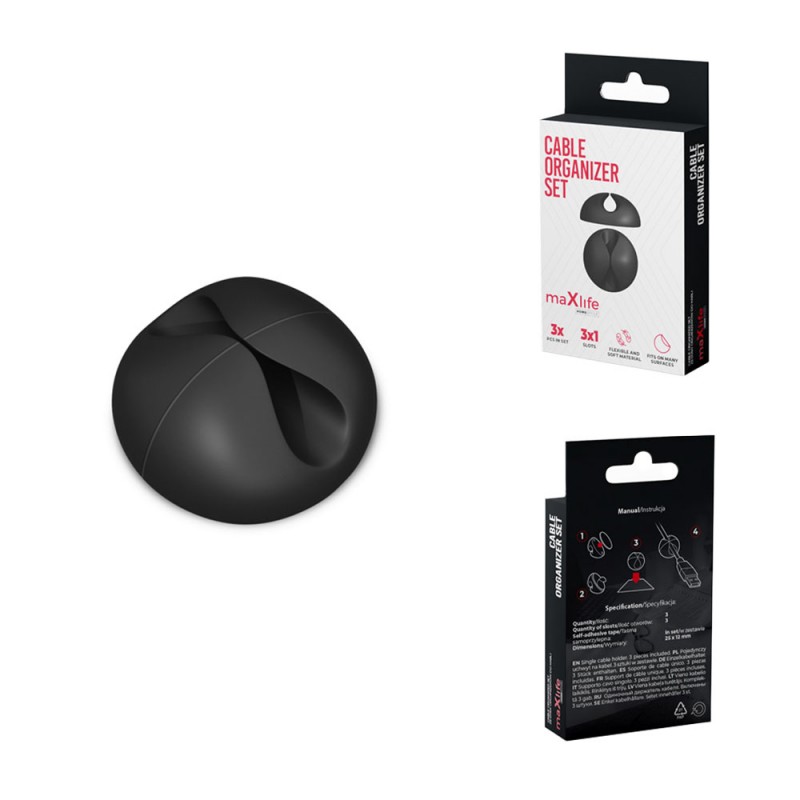 Кабелен органайзър Maxlife Home Office 3x1, 3 части, Черен