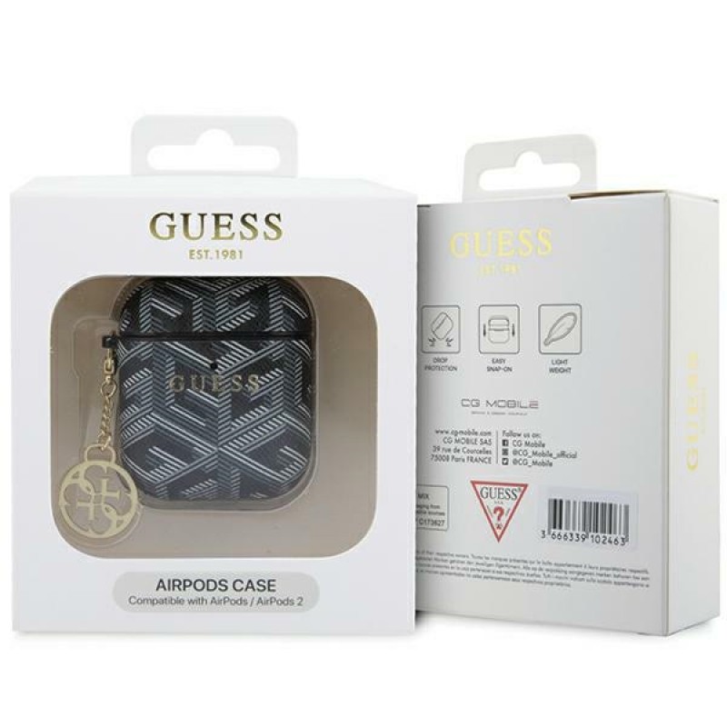 Калъф силиконов за Airpods 1/2 слушалки Guess Gcube Charm Classic Gold Logo, Черен