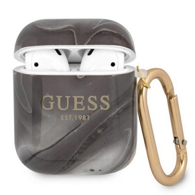 Калъф силиконов за Airpods 1/2 слушалки Guess Marble Collection, Черен