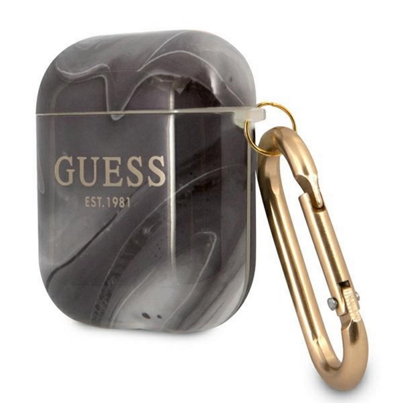 Калъф силиконов за Airpods 1/2 слушалки Guess Marble Collection, Черен