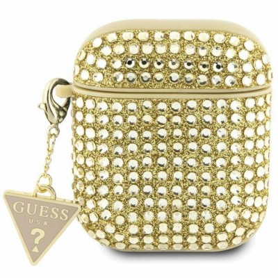 Калъф силиконов за Airpods 1/2 слушалки Guess Rhinestone Triangle Charm, Златист