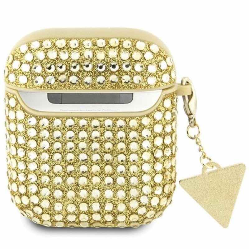 Калъф силиконов за Airpods 1/2 слушалки Guess Rhinestone Triangle Charm, Златист