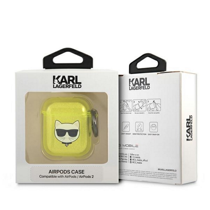 Калъф силиконов за Airpods 1/2 слушалки Karl Lagerfeld Choupette, Жълт