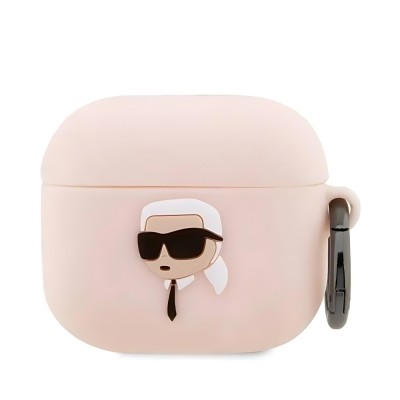 Калъф силиконов за Airpods 3 слушалки Karl Lagerfeld white 3D Silicone NFT Karl, Розов