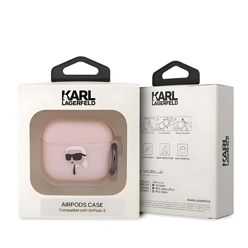 Калъф силиконов за Airpods 3 слушалки Karl Lagerfeld white 3D Silicone NFT Karl, Розов