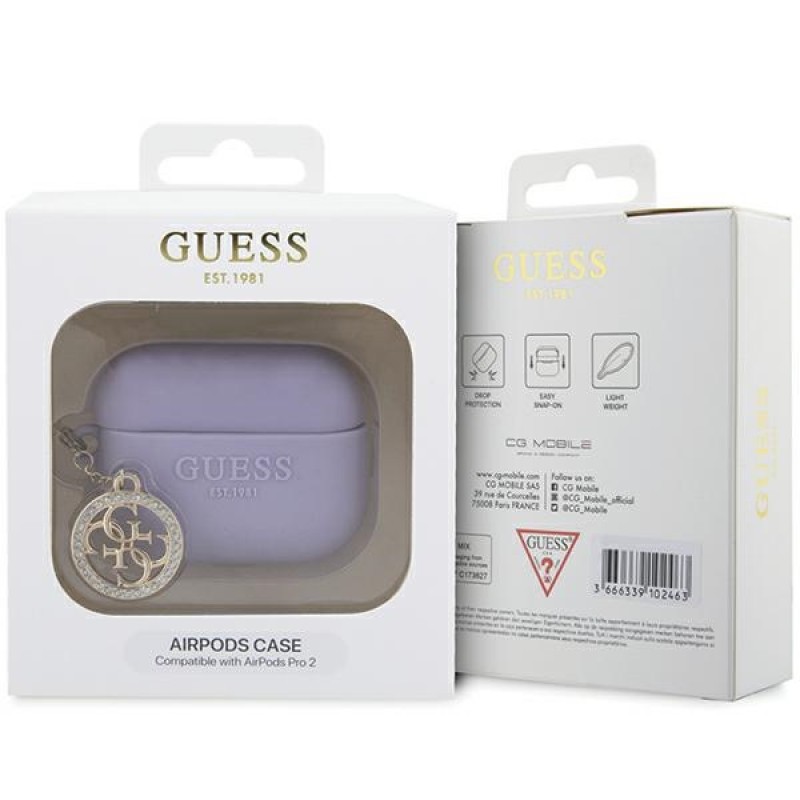 Калъф силиконов за Airpods Pro 2 слушалки Guess Silicone 4G Diamond Charm, Лилав