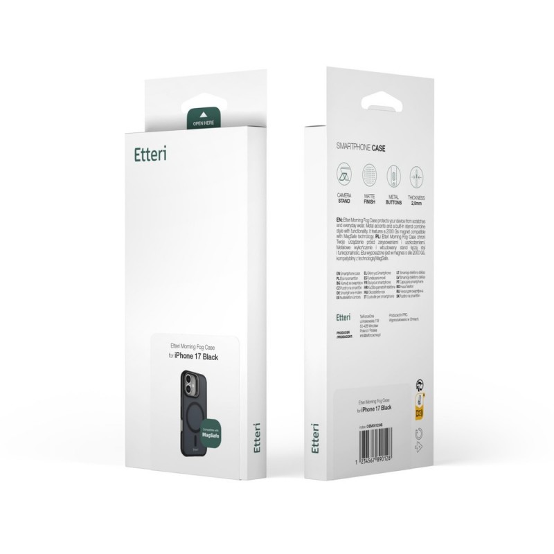 Кейс Etteri Morning Fog с Magsafe и стойка, За iPhone 17 (6.3), Черен