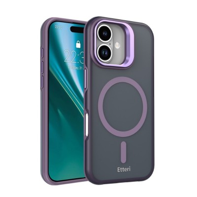 Кейс Etteri Morning Fog с Magsafe и стойка, За iPhone 17 (6.3), Тъмнолилав