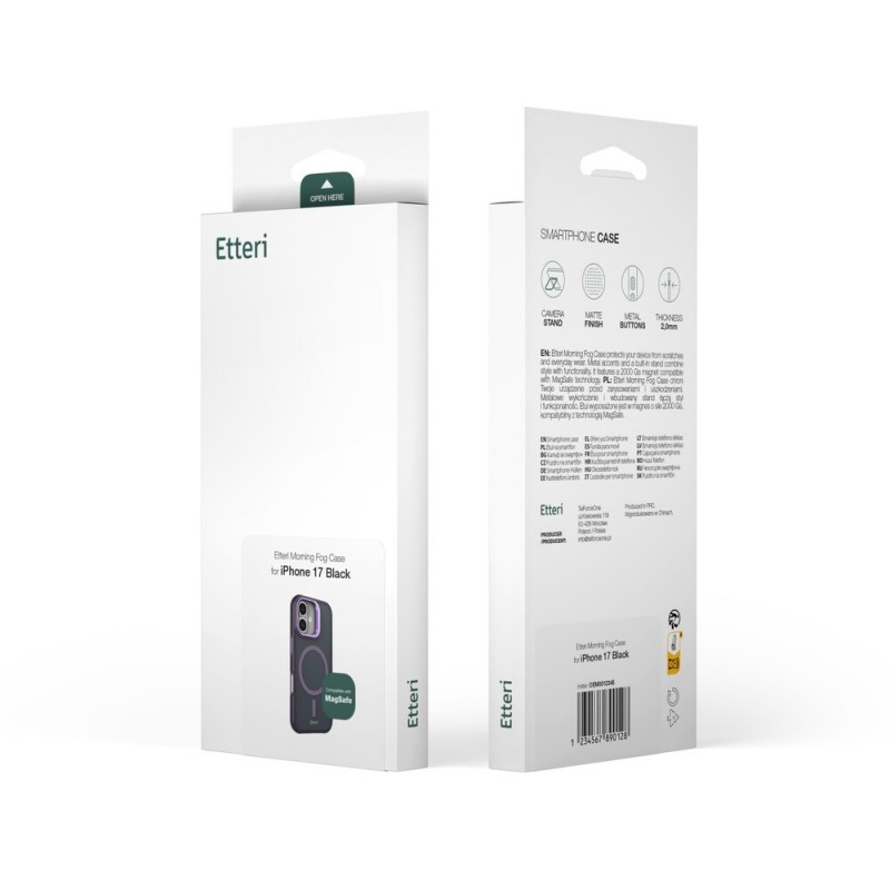 Кейс Etteri Morning Fog с Magsafe и стойка, За iPhone 17 (6.3), Тъмнолилав