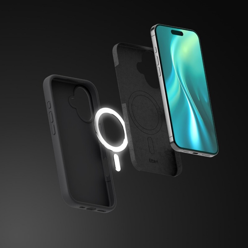 Кейс Etteri Silicone Mag case, За iPhone 17 (6.3), Черен
