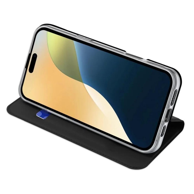 Кожен калъф тефтер Dux Ducis SKIN PRO, За iPhone 16 (6.1), Черен