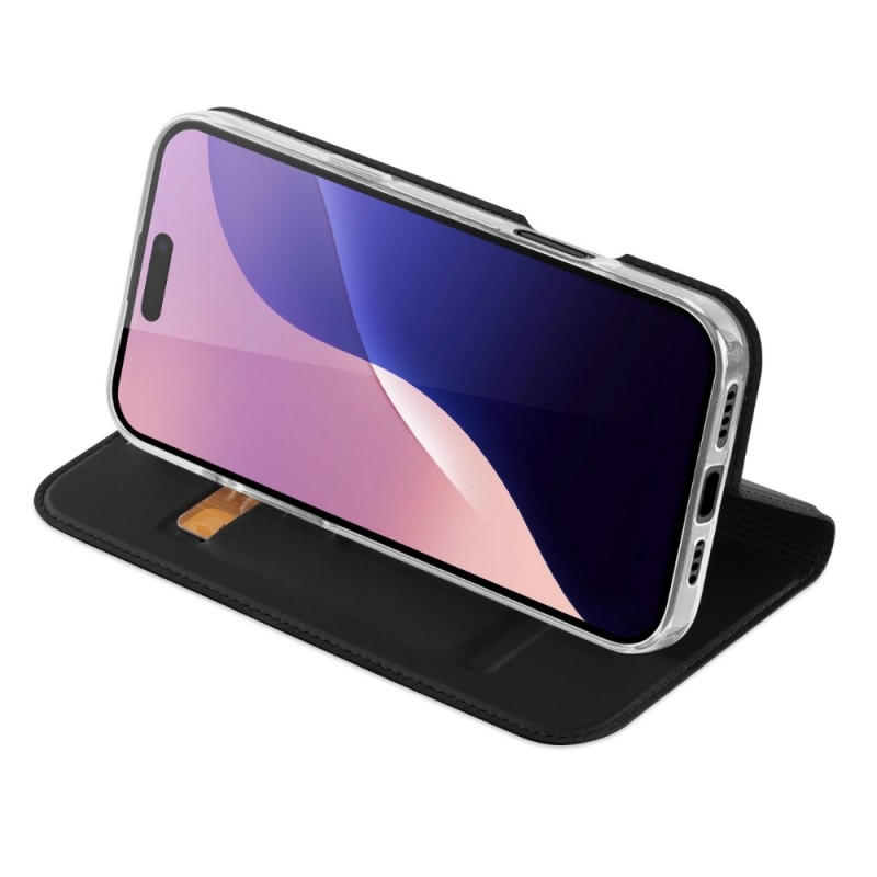 Кожен калъф тефтер Dux Ducis SKIN PRO, За iPhone 16 Pro (6.3), Черен
