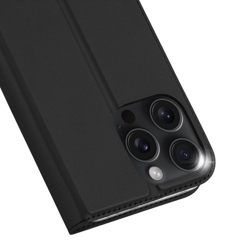 Кожен калъф тефтер Dux Ducis SKIN PRO, За iPhone 16 Pro (6.3), Черен