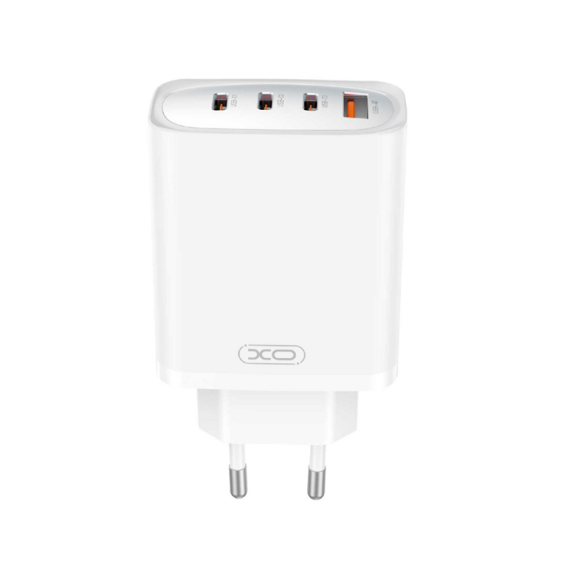 Мрежово зарядно устройство комплект XO CE23 PD 65W 3x Type C 1x USB + кабел Type C - Type C, Бяло