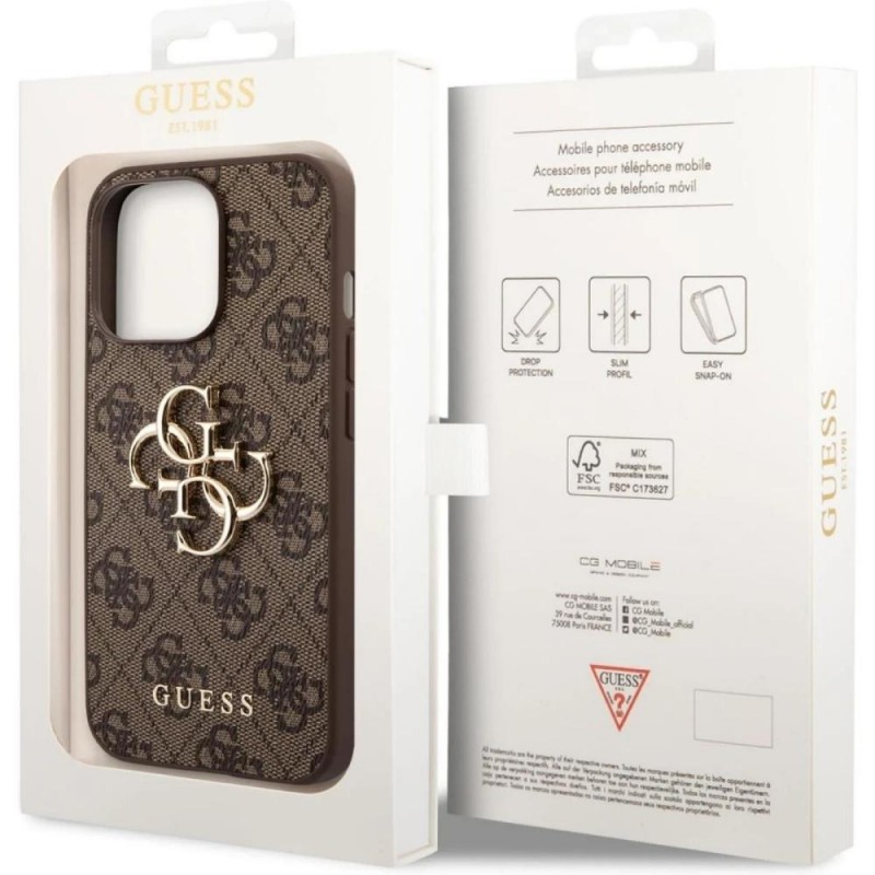 Оригинален кейс Guess 4G Big Metal Logo, За iPhone 15 (6.1), Кафяв