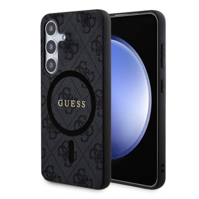 Оригинален кейс Guess 4G Collection Leather Metal Logo MagSafe, За Samsung Galaxy S24 (S921B), Черен