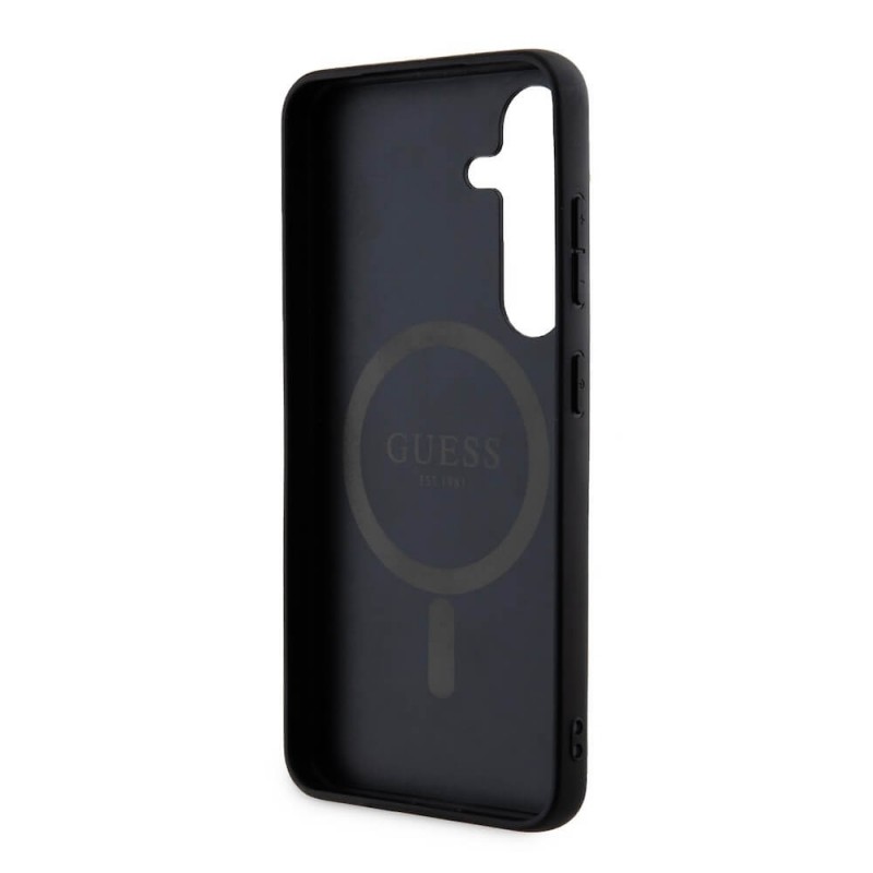 Оригинален кейс Guess 4G Collection Leather Metal Logo MagSafe, За Samsung Galaxy S24 (S921B), Черен