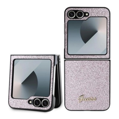 Оригинален кейс Guess 4G Glitter Script, За Samsung Galaxy Z Flip6, Розов
