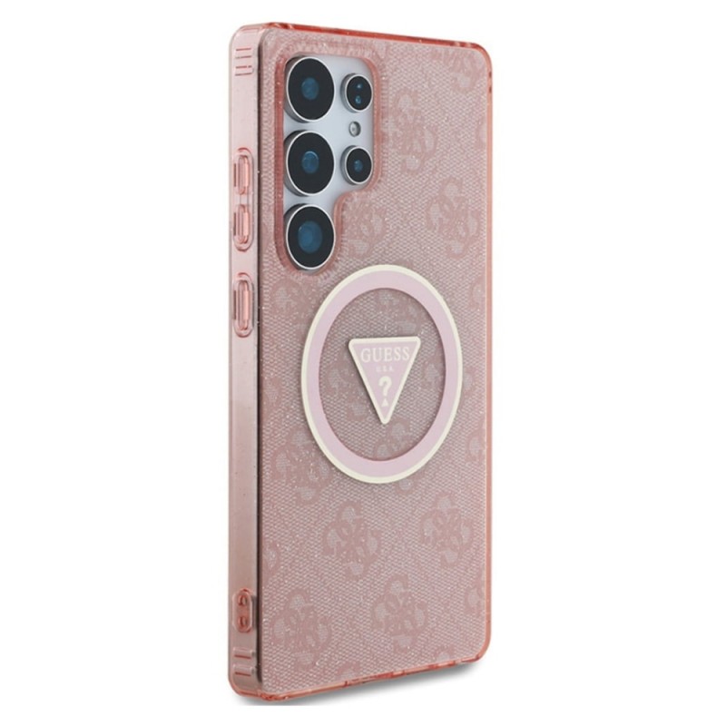 Оригинален кейс Guess 4G Glitter Triangle Buttons MagSafe, За Samsung Galaxy S25 Ultra, Розов