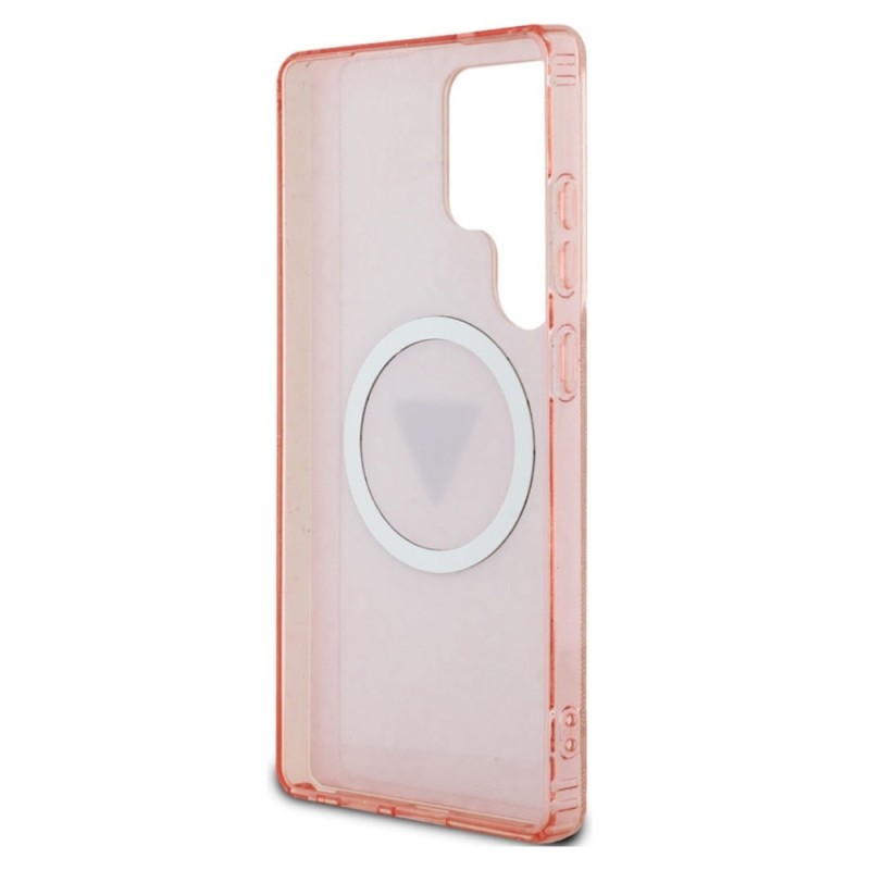 Оригинален кейс Guess 4G Glitter Triangle Buttons MagSafe, За Samsung Galaxy S25 Ultra, Розов
