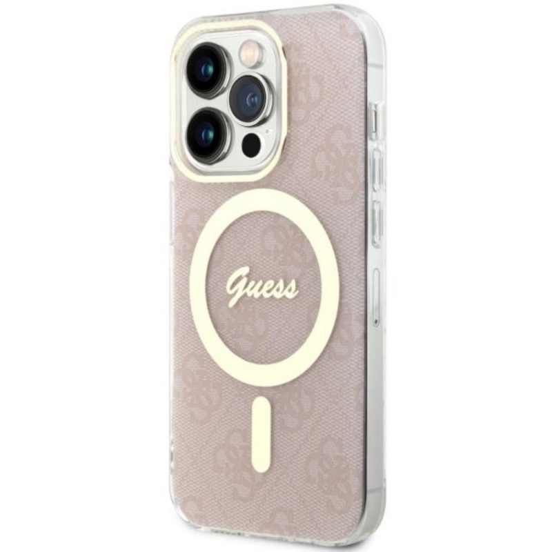 Оригинален кейс Guess 4G MagSafe, За iPhone 14 Pro (6.1), Розов